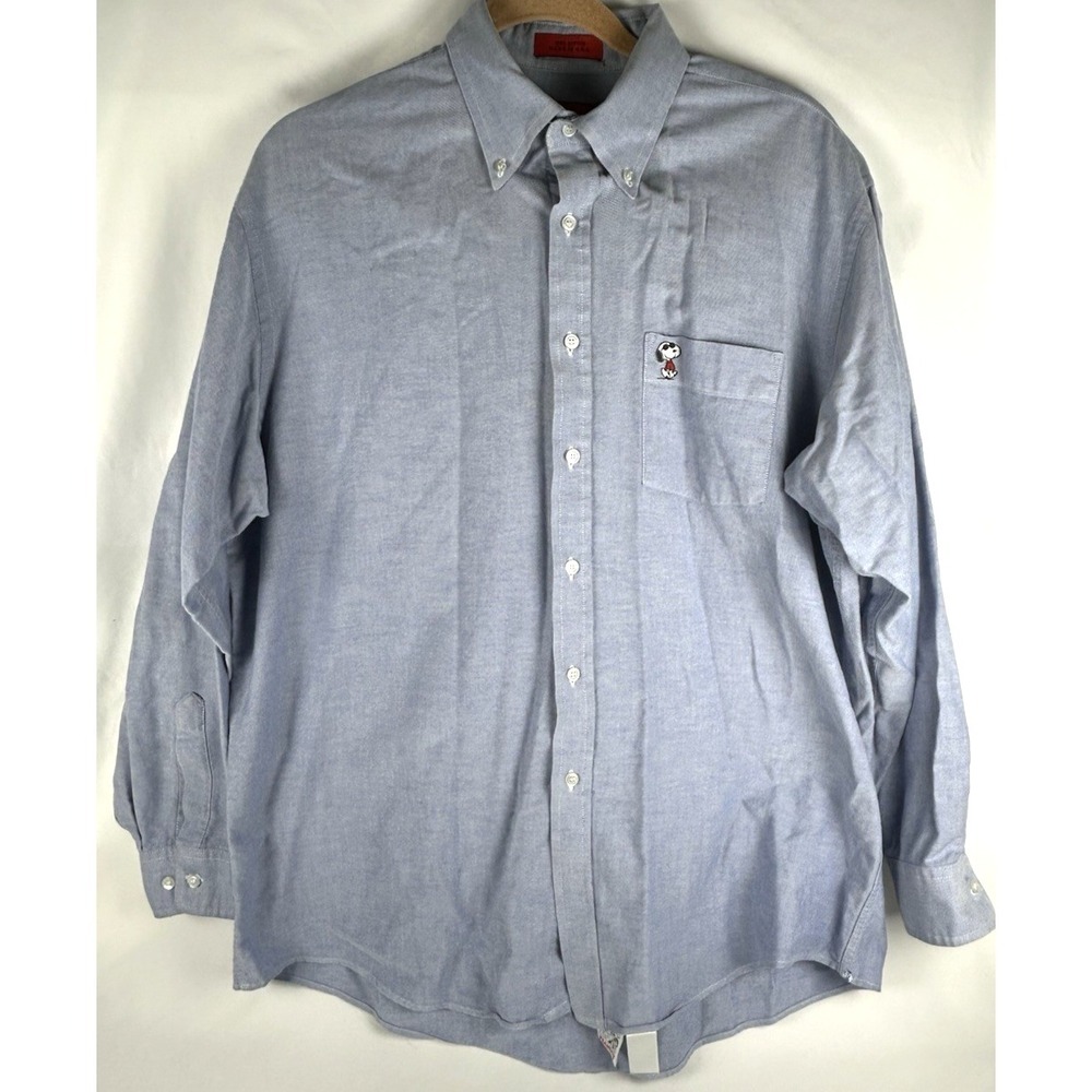 Vintage Peanuts Embroidered Snoopy Chambray Denim Shirt Mens 16.5 34/35 Button